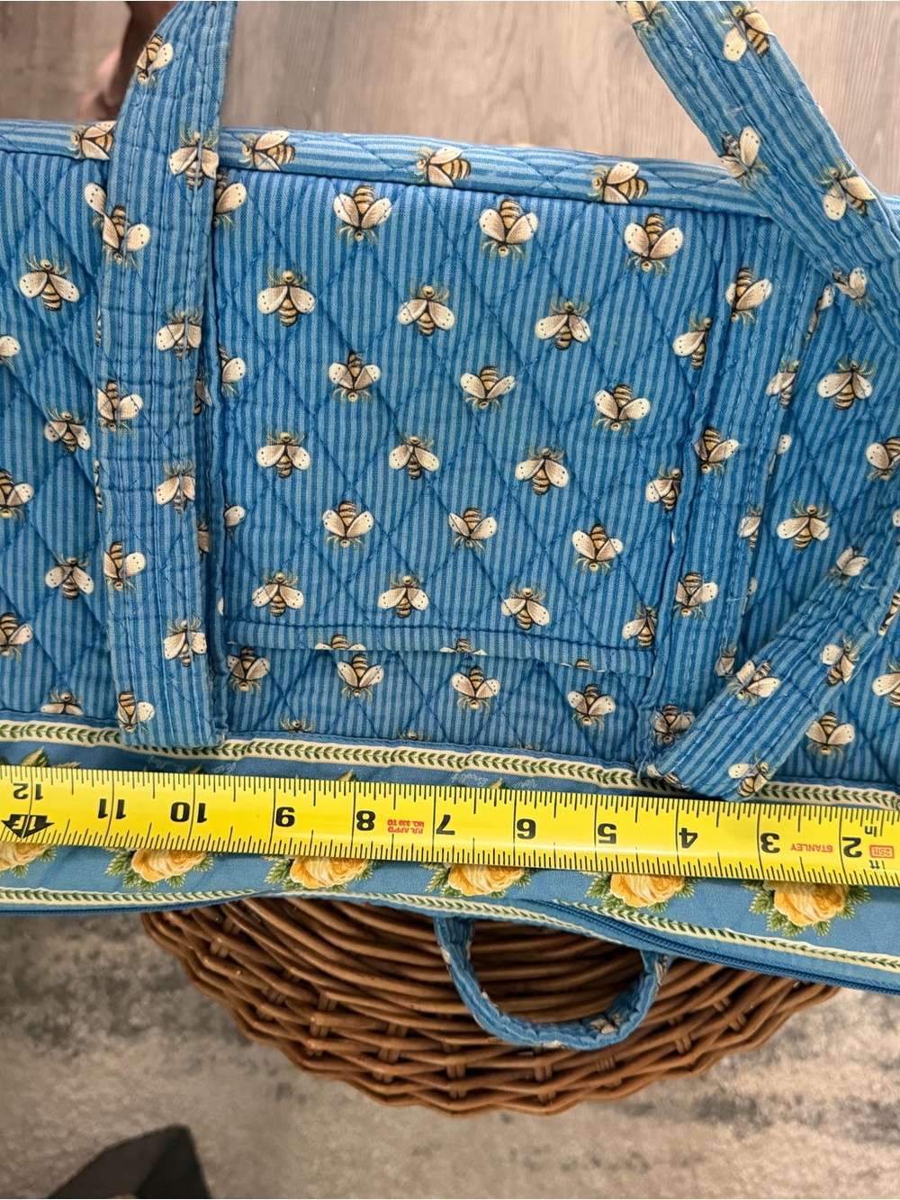 Vera Bradley Blue Quilted Tote with Yellow Rose Trim - Picture 14 of 16